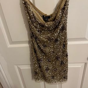 Arden B Gold Sequence Strapless dress
